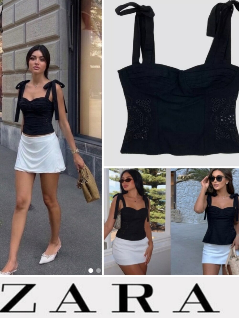 Must See! Zara Linen Blend Embroidered Eyelet Corset Bustier, Black HTF